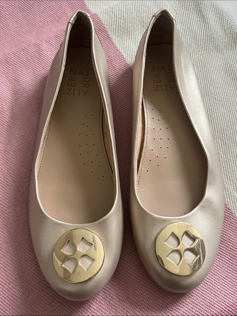 Naturalizer Women's Metallic Ballet Flats with Gold Emblem